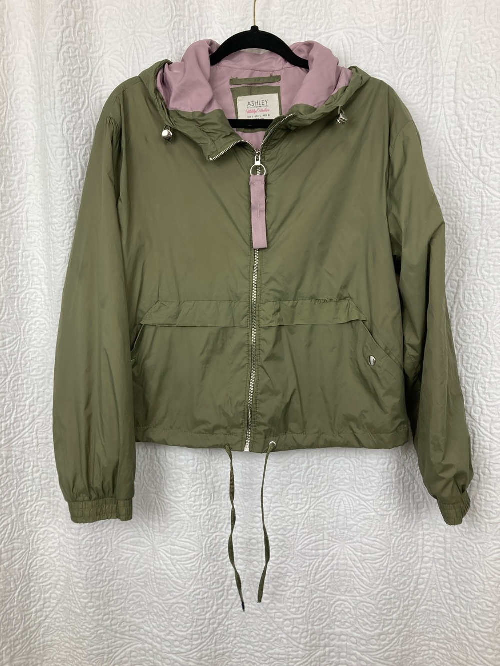 Ashley International Utility Collection Olive & Lilac Windbreaker Hoodie sz L